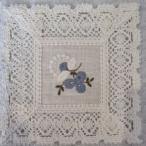 1pc Ubelhor Linen Embroidered Floral Crochet Edge Austrian Coaster/Doilie Cream